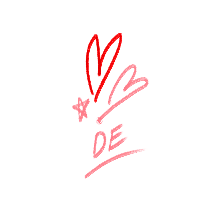 Illustration of hearts and 'DE'