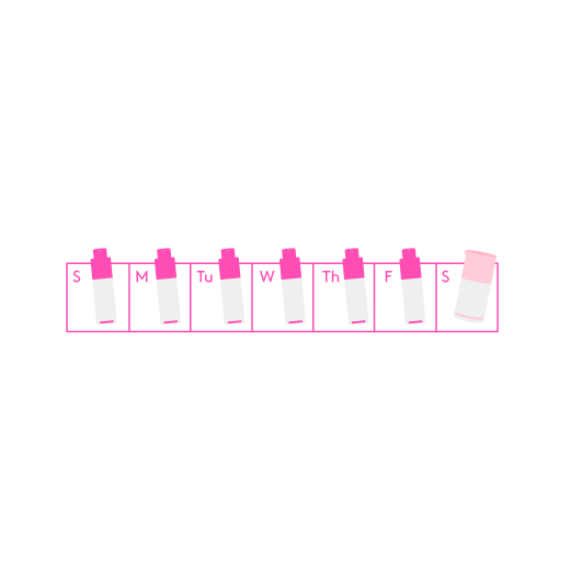 illustration of a calendar week showing representations of TLC Framboos on the Sunday through Friday squares and Babyfacial on the Saturday square