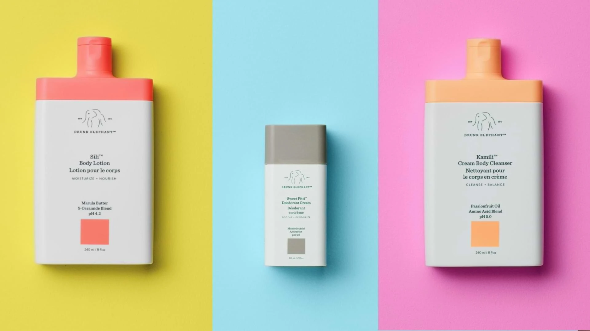 video introducing the entire body line at Drunk Elephant, including Sili body lotion